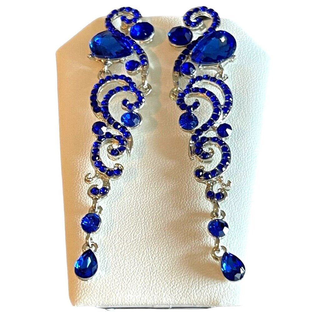 Blue Earrings Dangle Crystal Rhinestone Earrings Wedding Bridal Prom Jewelry